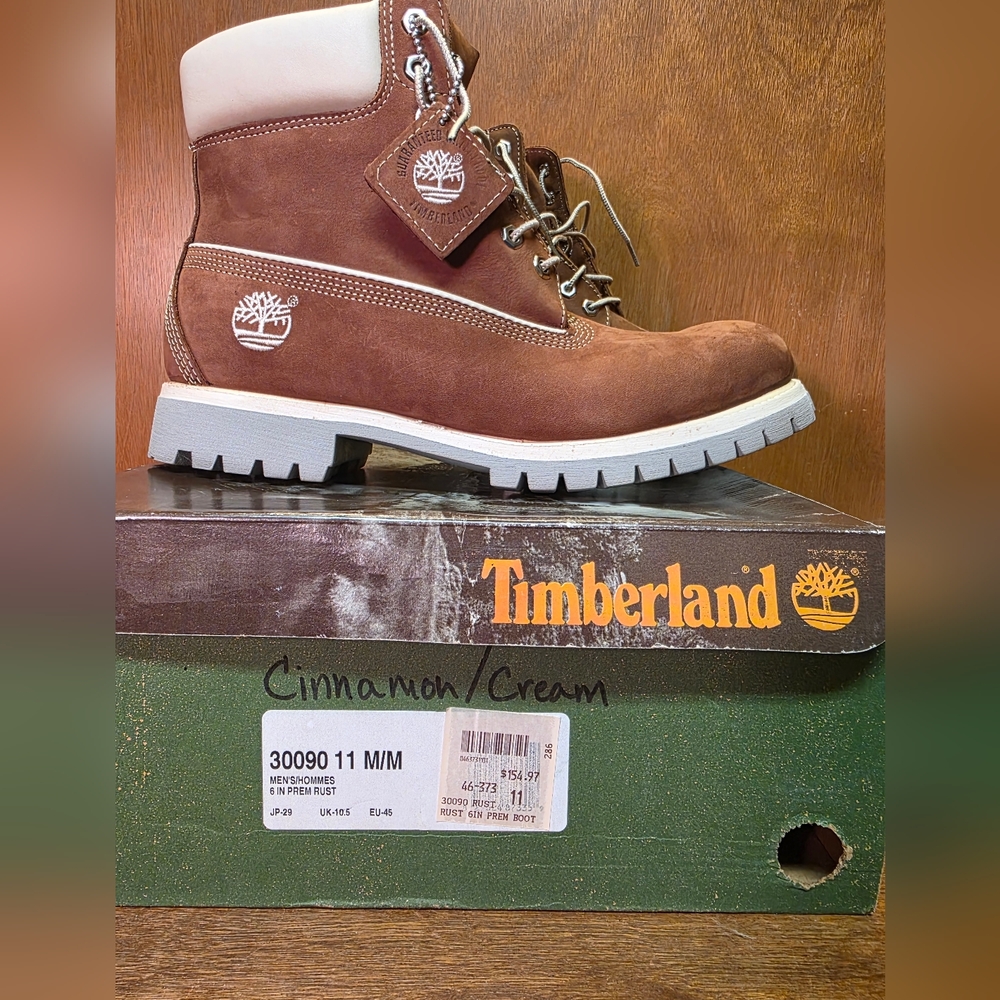 VINTAGE MADE IN USA TIMBERLAND BOOTS 6" PREMIUM AMERICAN CRAFT 11 Cinnamon Cream - Picture 7 of 15